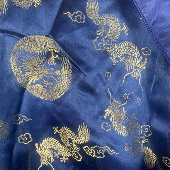 Vintage Squirrel Dragon Print Blue Satin Robe Belted Kimono Style Size 50 - Picture 8 of 11